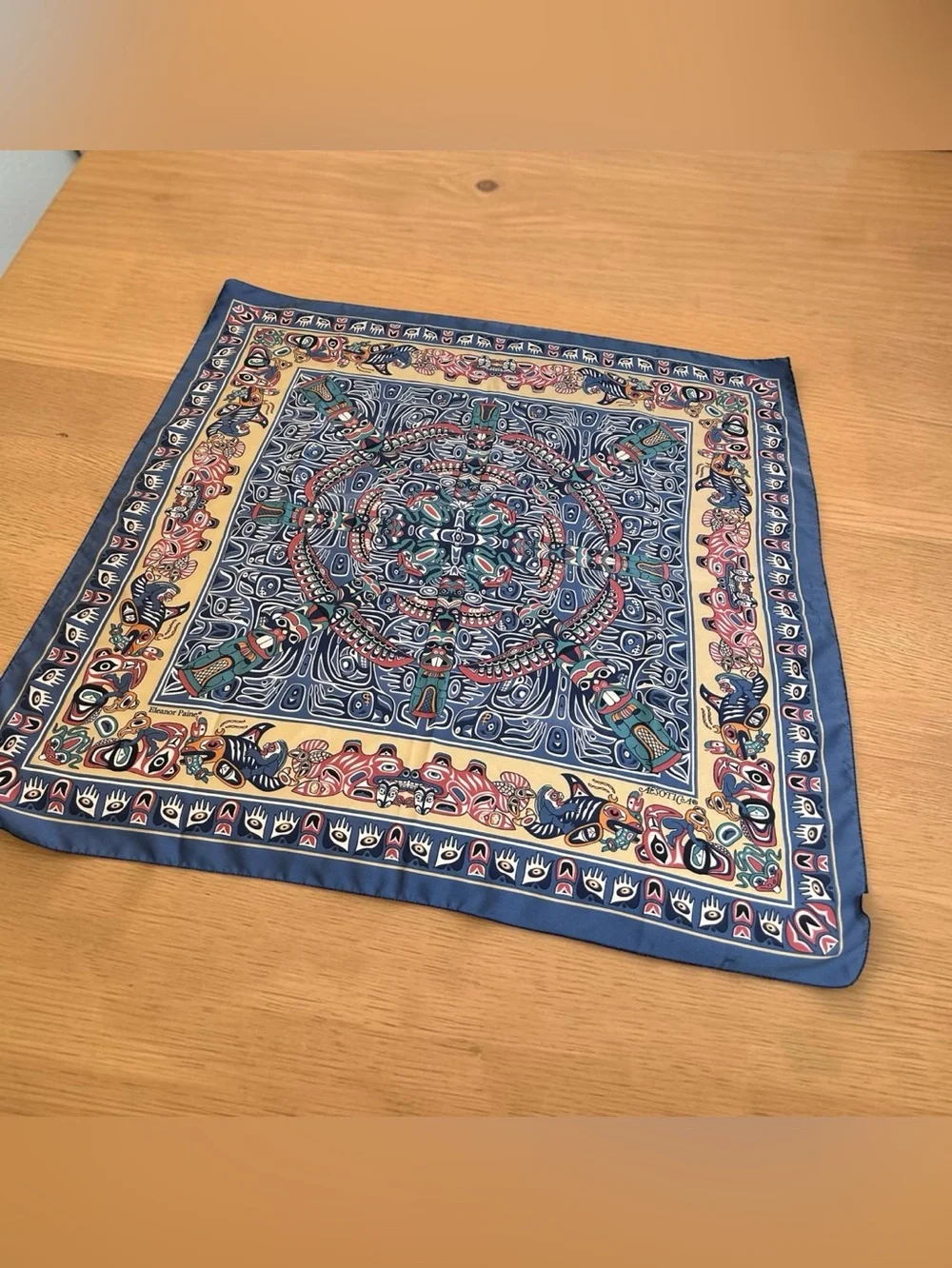 Vintage AESOTICA Eleanor Paine Silk Scarf - Totem Tribal Design Print